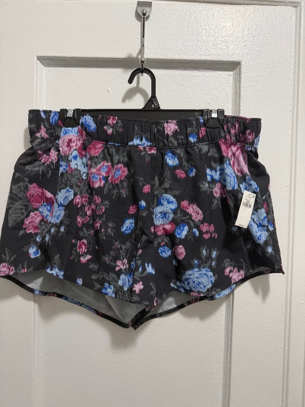 Old Navy Black Floral Athletic Shorts with Blue and Pink Flowers